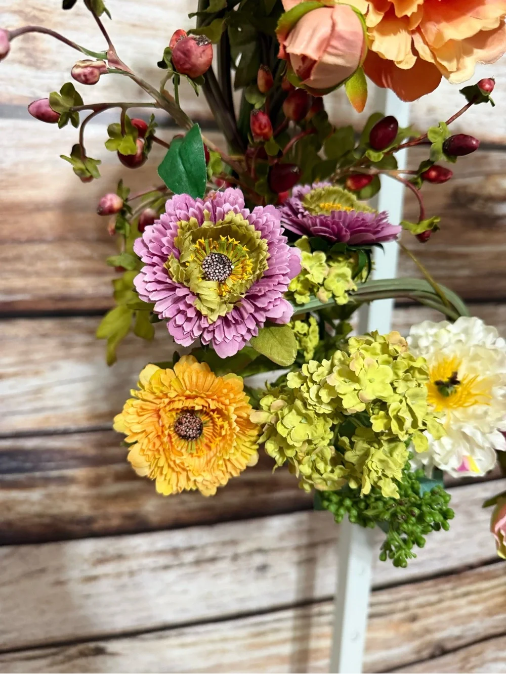 Peach & Pink Mixed Floral Wreath with Green Accents